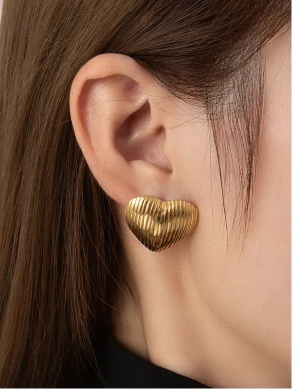Gold Heart Ribbed Statement Earrings.